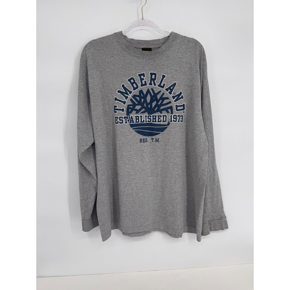 Timberland Mens Sz XL Gray Long Sleeve Graphic T-Shirt Tree Logo Est 1973